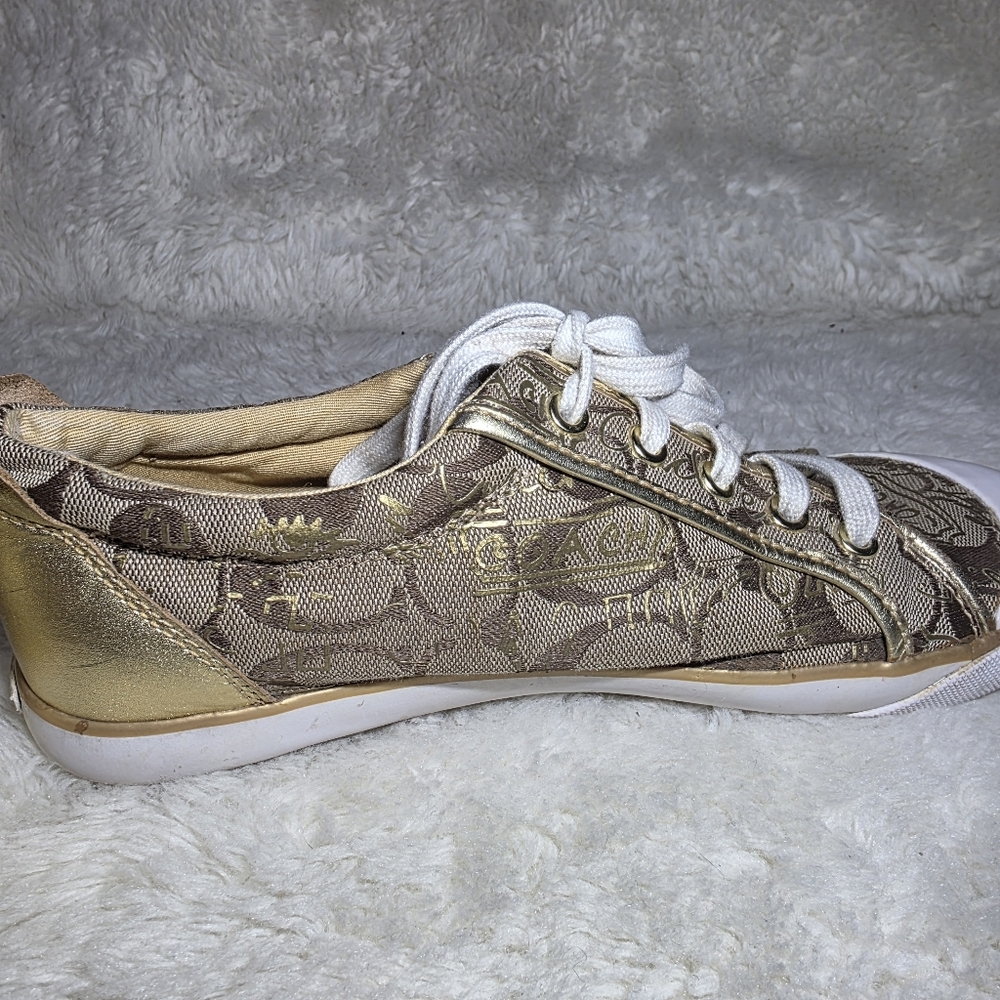 Coach Barrett Gold Signature Monogram Jacquard Sneakers 9.5B - Picture 12 of 16